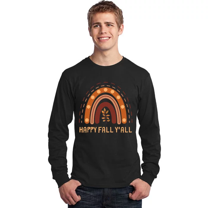 Happy Fall YAll Rainbow Maple Leaves Autumn Tall Long Sleeve T-Shirt