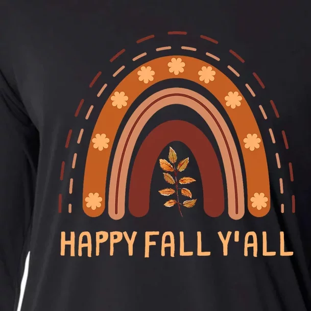 Happy Fall YAll Rainbow Maple Leaves Autumn Cooling Performance Long Sleeve Crew