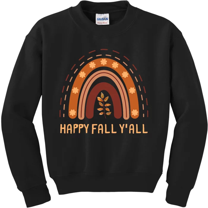 Happy Fall YAll Rainbow Maple Leaves Autumn Kids Sweatshirt