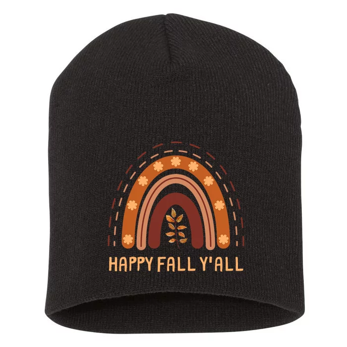 Happy Fall YAll Rainbow Maple Leaves Autumn Short Acrylic Beanie