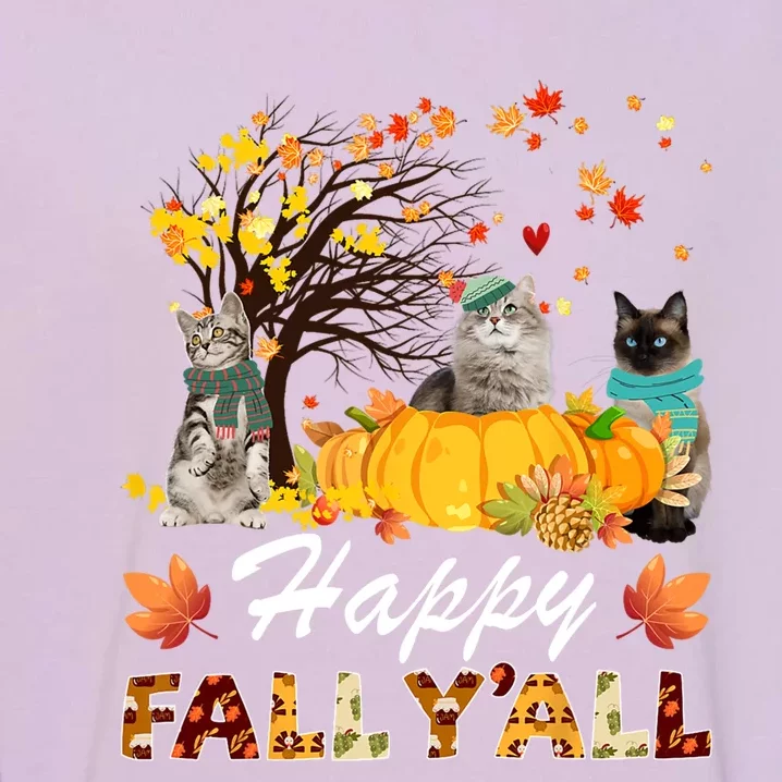 Happy Fall YAll Pumpkin Pickup Truck Cat Thanksgiving T Gift Garment-Dyed Sweatshirt