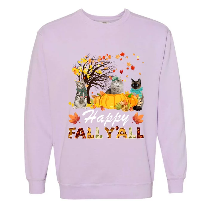 Happy Fall YAll Pumpkin Pickup Truck Cat Thanksgiving T Gift Garment-Dyed Sweatshirt