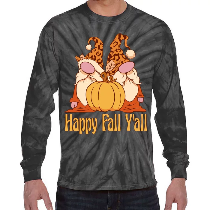 Happy Fall YAll Autumn Gnomes Pumpkin Spice Fall Leaves Tie-Dye Long Sleeve Shirt