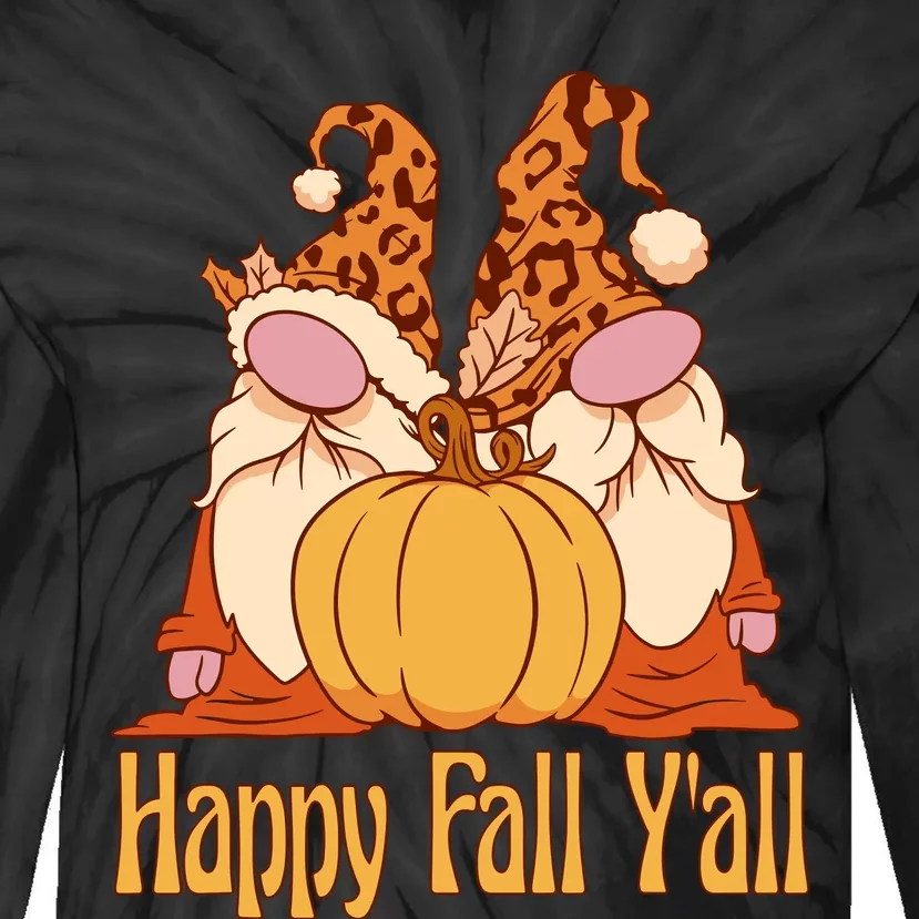 Happy Fall YAll Autumn Gnomes Pumpkin Spice Fall Leaves Tie-Dye Long Sleeve Shirt