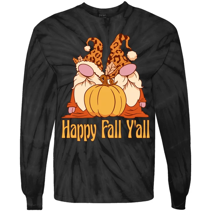 Happy Fall YAll Autumn Gnomes Pumpkin Spice Fall Leaves Tie-Dye Long Sleeve Shirt