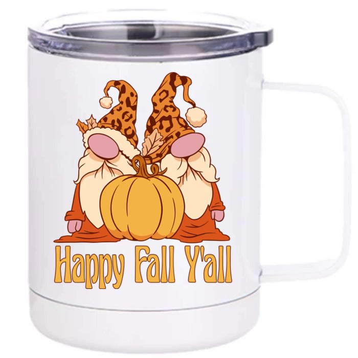 Happy Fall YAll Autumn Gnomes Pumpkin Spice Fall Leaves Front & Back 12oz Stainless Steel Tumbler Cup