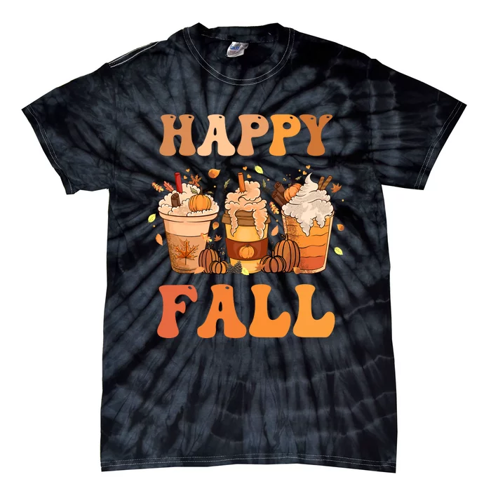 Happy Fall YAll Autumn Halloween Pumpkin Spice Latte Tie-Dye T-Shirt