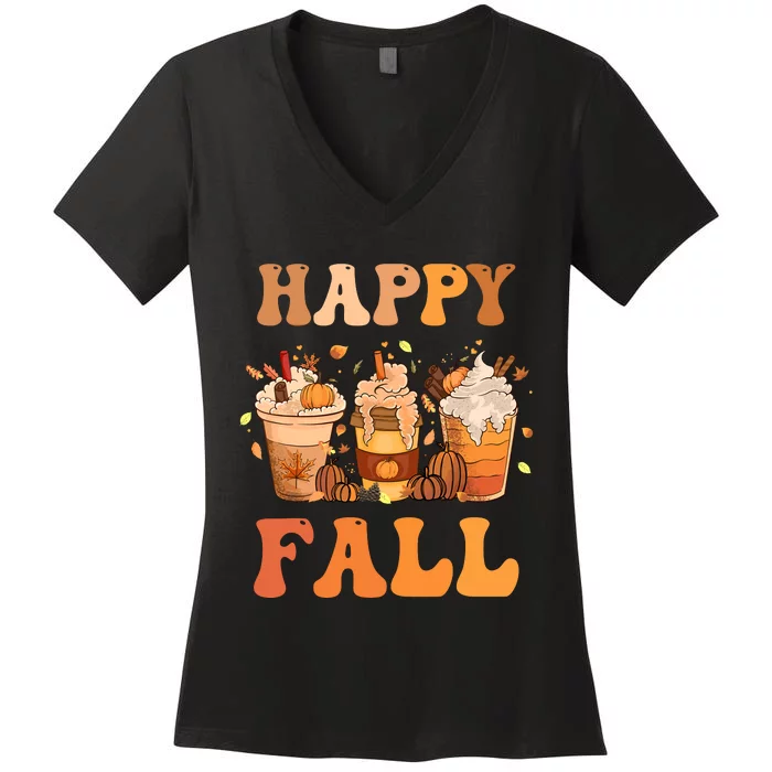 Happy Fall YAll Autumn Halloween Pumpkin Spice Latte Women's V-Neck T-Shirt