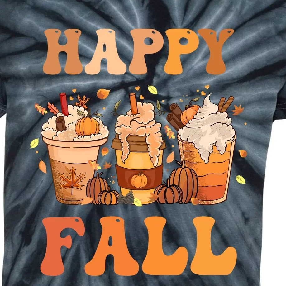 Happy Fall YAll Autumn Halloween Pumpkin Spice Latte Kids Tie-Dye T-Shirt