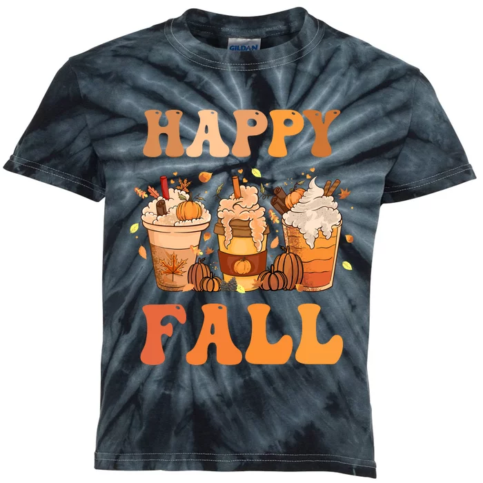 Happy Fall YAll Autumn Halloween Pumpkin Spice Latte Kids Tie-Dye T-Shirt