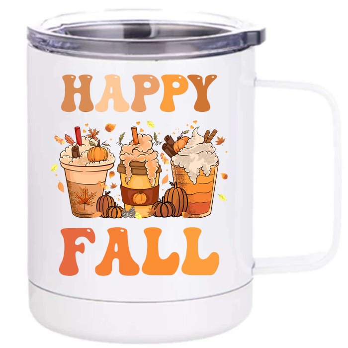 Happy Fall YAll Autumn Halloween Pumpkin Spice Latte Front & Back 12oz Stainless Steel Tumbler Cup