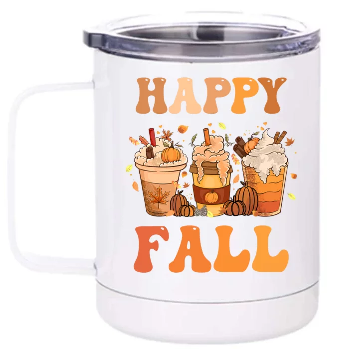 Happy Fall YAll Autumn Halloween Pumpkin Spice Latte Front & Back 12oz Stainless Steel Tumbler Cup