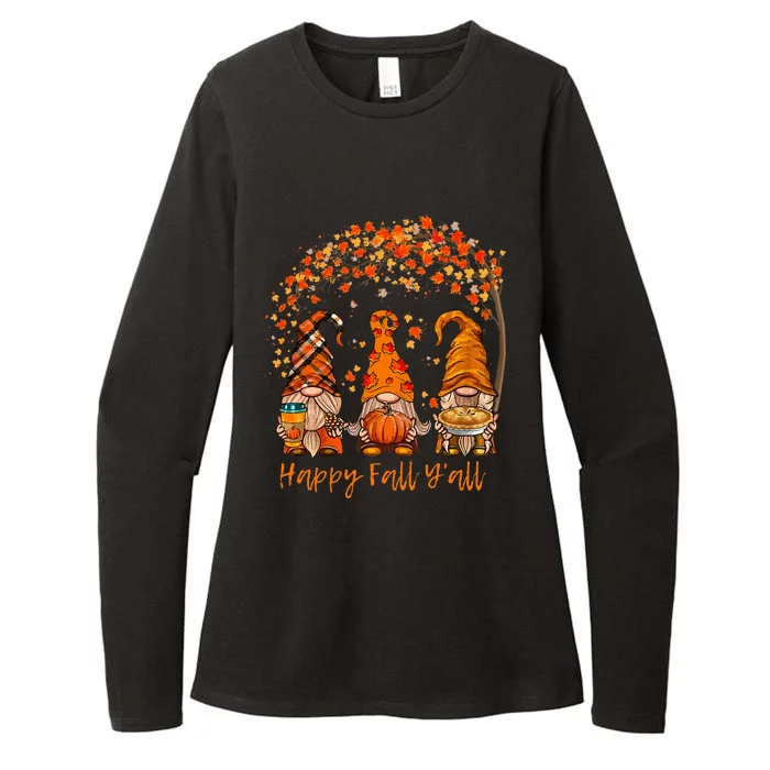 Happy Fall Y'all Gnome Pumpkin Autumn Leaves Thanksgiving Womens CVC Long Sleeve Shirt