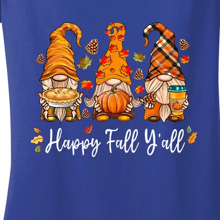 Happy Fall Yall Gnome Pumpkin Truck Autumn Thanksgiving Women's V-Neck T-Shirt