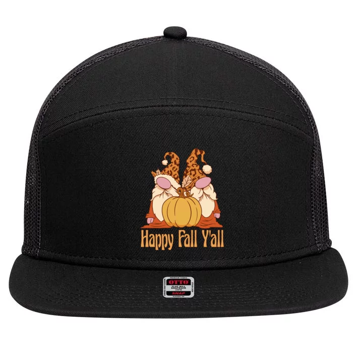 Happy Fall Y'all Gnome Cute Pumpkin 7 Panel Mesh Trucker Snapback Hat