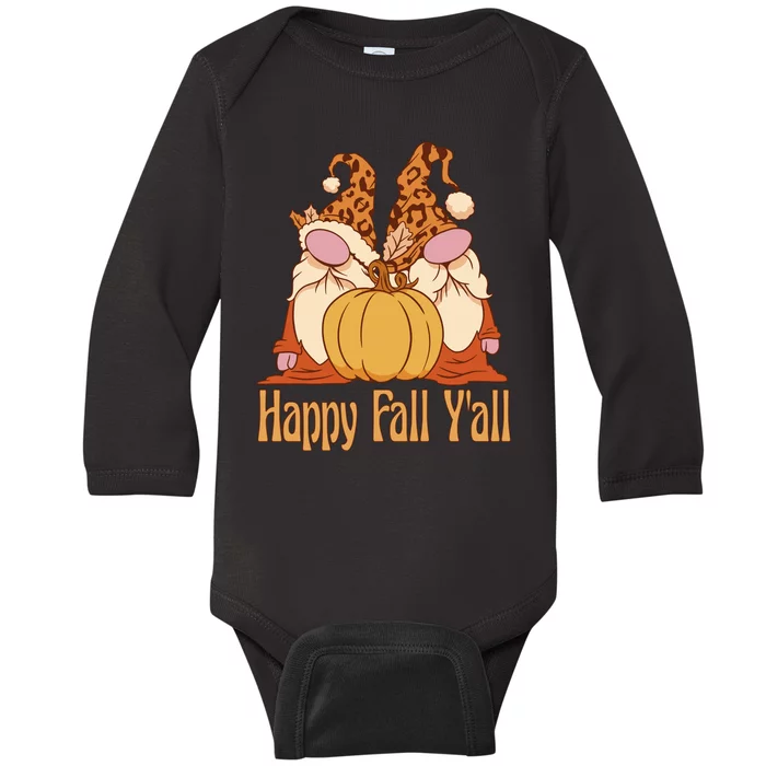 Happy Fall Y'all Gnome Cute Pumpkin Baby Long Sleeve Bodysuit