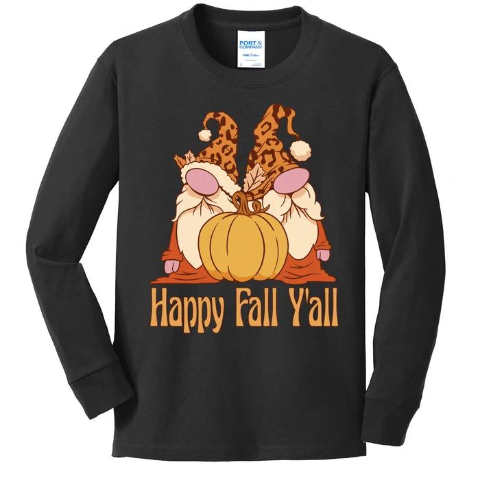 Happy Fall Y'all Gnome Cute Pumpkin Kids Long Sleeve Shirt