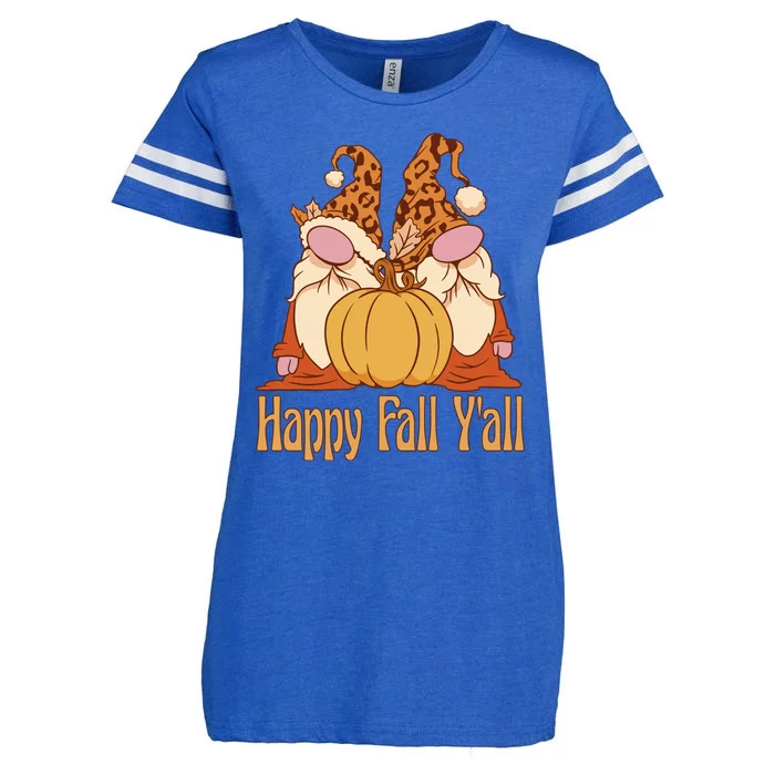 Happy Fall Y'all Gnome Cute Pumpkin Enza Ladies Jersey Football T-Shirt