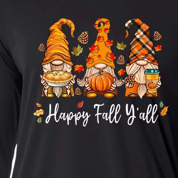 Happy Fall Yall Gnome Pumpkin Truck Autumn Thanksgiving Cooling Performance Long Sleeve Crew