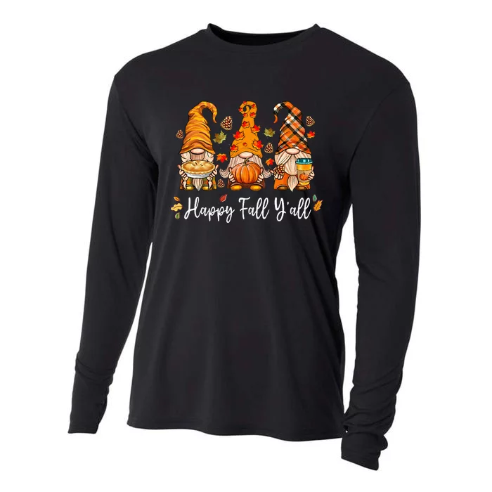 Happy Fall Yall Gnome Pumpkin Truck Autumn Thanksgiving Cooling Performance Long Sleeve Crew