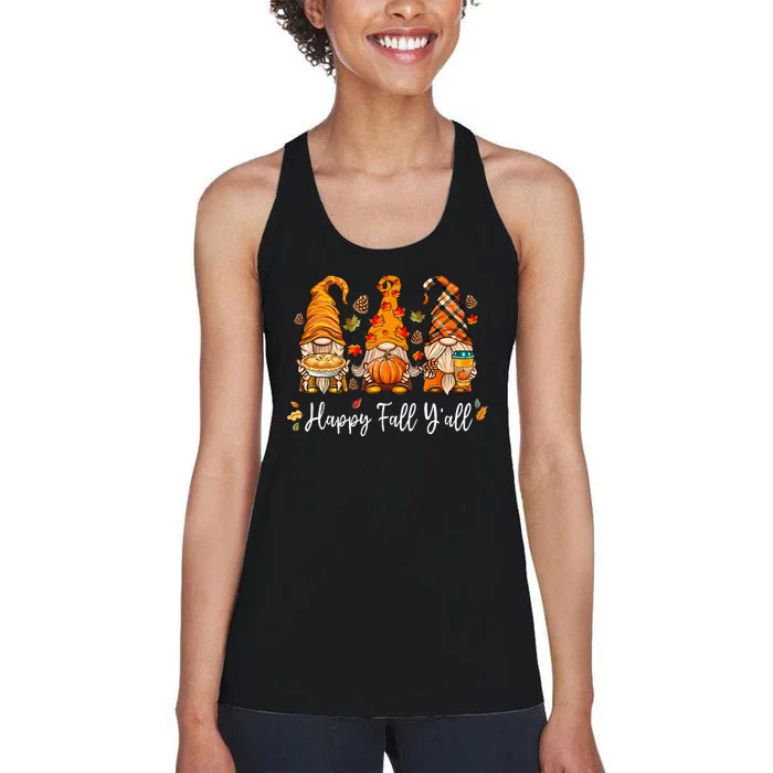 Happy Fall Yall Gnome Pumpkin Truck Autumn Thanksgiving Women's Racerback Tank