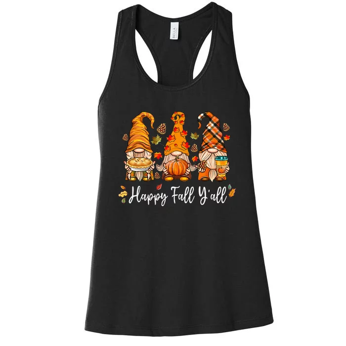 Happy Fall Yall Gnome Pumpkin Truck Autumn Thanksgiving Women's Racerback Tank