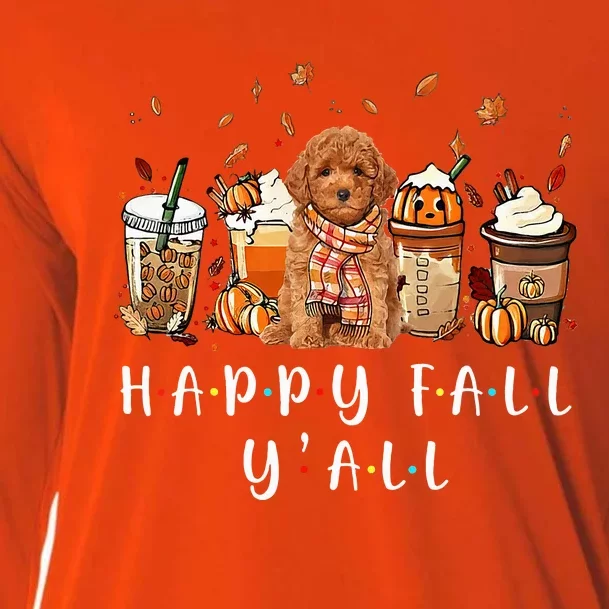 Happy Fall Yall Poodle Dog Coffee Pumpkin Fall Autumn Cooling Performance Long Sleeve Crew