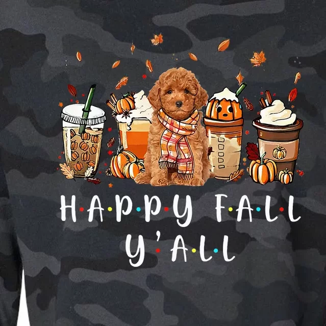 Happy Fall Yall Poodle Dog Coffee Pumpkin Fall Autumn Cropped Pullover Crew