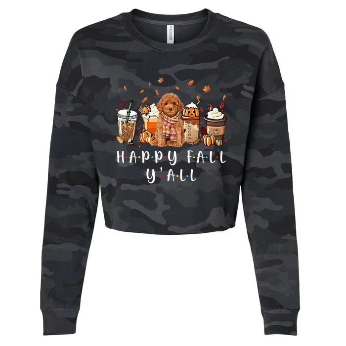 Happy Fall Yall Poodle Dog Coffee Pumpkin Fall Autumn Cropped Pullover Crew