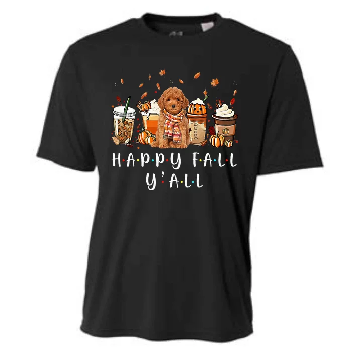 Happy Fall Yall Poodle Dog Coffee Pumpkin Fall Autumn Cooling Performance Crew T-Shirt