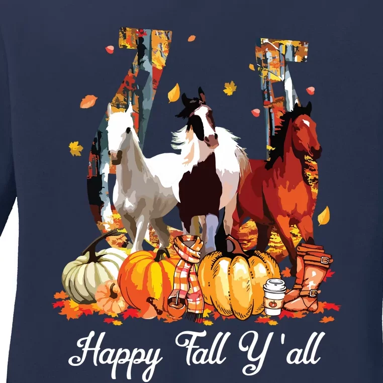 Happy Fall YAll Horse Thanksgiving Horse Lover Halloween Ladies Long Sleeve Shirt