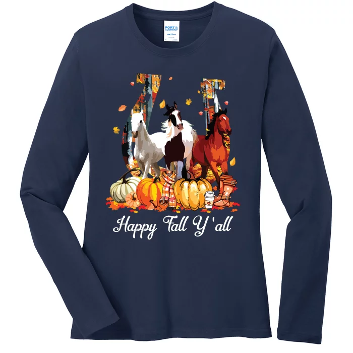 Happy Fall YAll Horse Thanksgiving Horse Lover Halloween Ladies Long Sleeve Shirt