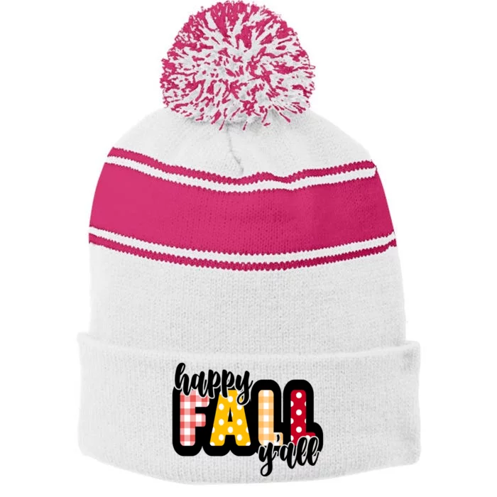 Happy Fall Yall Cozy Stripe Pom Pom Beanie