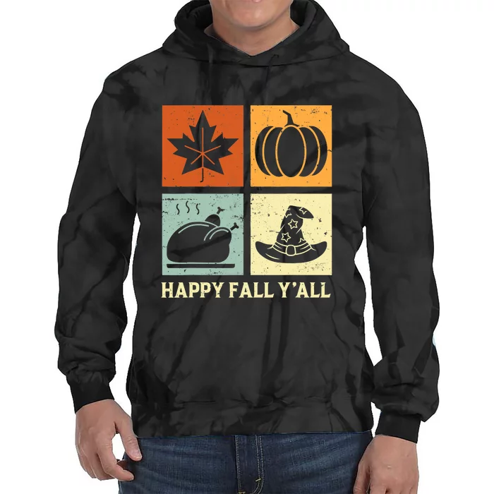 Happy Fall Y'all Vintage Retro Autumn Leaf Pumpkin Turkey Tie Dye Hoodie