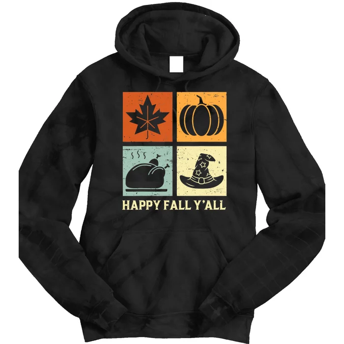 Happy Fall Y'all Vintage Retro Autumn Leaf Pumpkin Turkey Tie Dye Hoodie