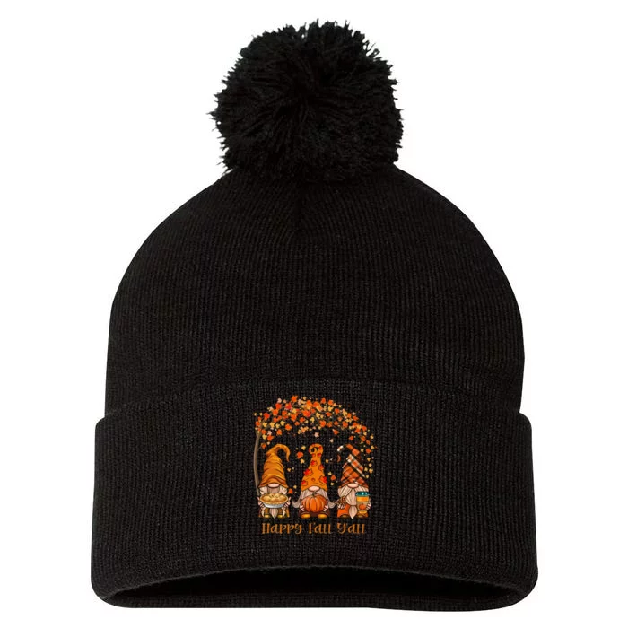 Happy Fall Yall Gnome Autumn Gnomes Pumpkin Spice Season Pom Pom 12in Knit Beanie