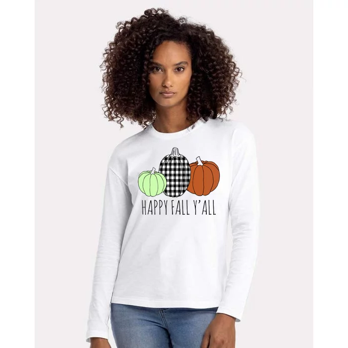 Happy Fall Yall Pumpkin Womens Cotton Relaxed Long Sleeve T-Shirt