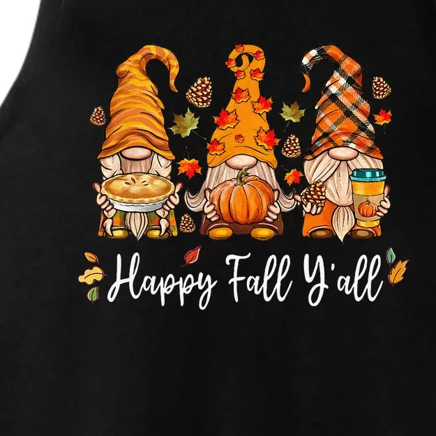 Happy Fall Yall Gnome Pumpkin Truck Autumn Thanksgiving Ladies Tri-Blend Wicking Tank