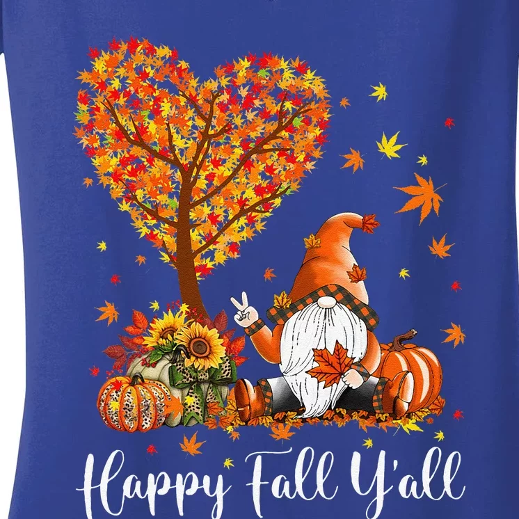 Happy Fall Yall Gnomes Pumpkin Autumn Vibes Thanksgiving Women's V-Neck T-Shirt