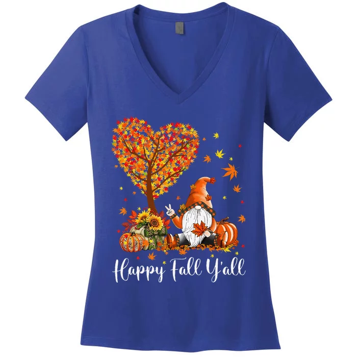 Happy Fall Yall Gnomes Pumpkin Autumn Vibes Thanksgiving Women's V-Neck T-Shirt