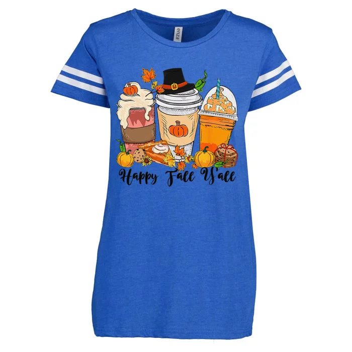 Happy Fall Yall Pumpkin Truck Autumn Thanksgiving Enza Ladies Jersey Football T-Shirt