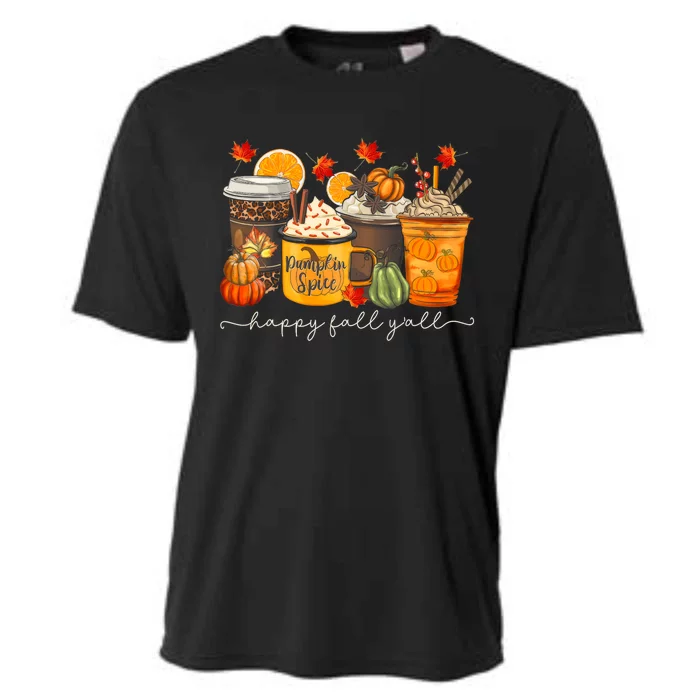 Happy Fall Y'all Latte Coffee Leopard Pumpkin Autumn Cooling Performance Crew T-Shirt