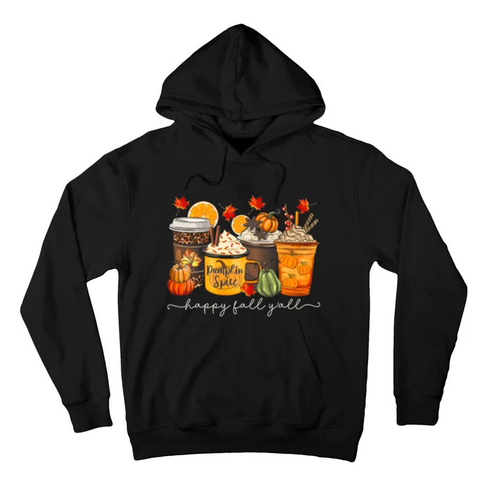 Happy Fall Y'all Latte Coffee Leopard Pumpkin Autumn Hoodie