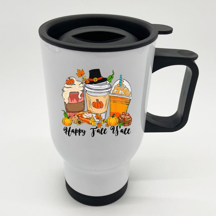 Happy Fall Yall Pumpkin Truck Autumn Thanksgiving Front & Back Stainless Steel Travel Mug