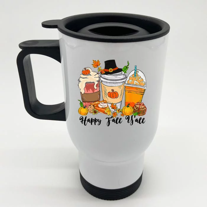 Happy Fall Yall Pumpkin Truck Autumn Thanksgiving Front & Back Stainless Steel Travel Mug