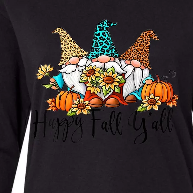 Happy Fall Y'all Gnomes Leopard Pumpkin Autumn Thanksgiving Gift Womens Cotton Relaxed Long Sleeve T-Shirt