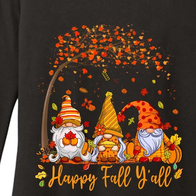 Happy Fall YAll Gnome Pumpkin Autumn Leaves Thanksgiving Womens CVC Long Sleeve Shirt