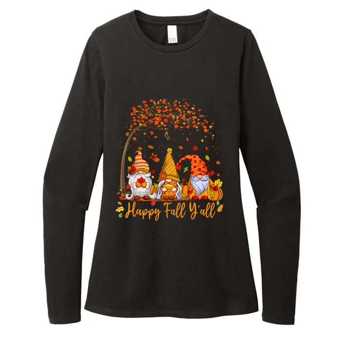 Happy Fall YAll Gnome Pumpkin Autumn Leaves Thanksgiving Womens CVC Long Sleeve Shirt