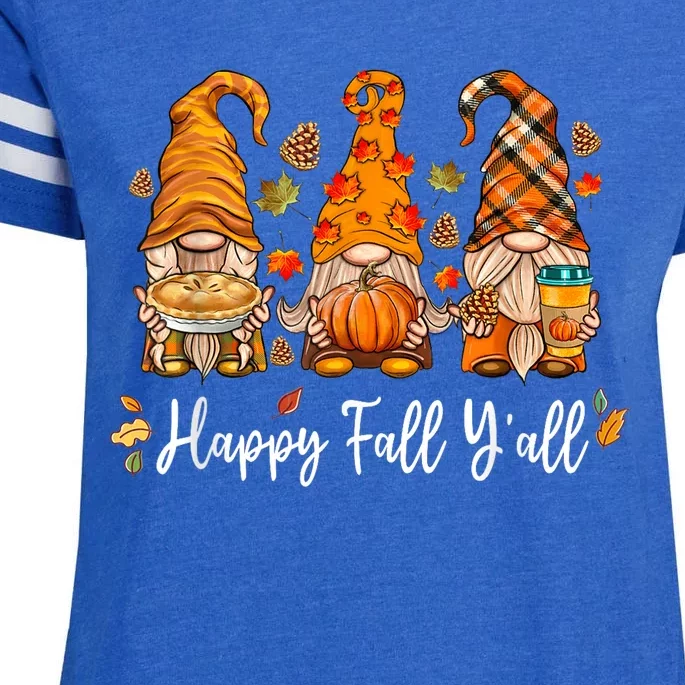 Happy Fall Yall Gnome Pumpkin Truck Autumn Thanksgiving Enza Ladies Jersey Football T-Shirt