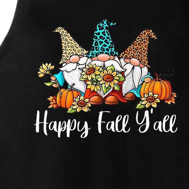 Happy Fall Yall Gnome Leopard Pumpkin Autumn Gnomes Ladies Tri-Blend Wicking Tank